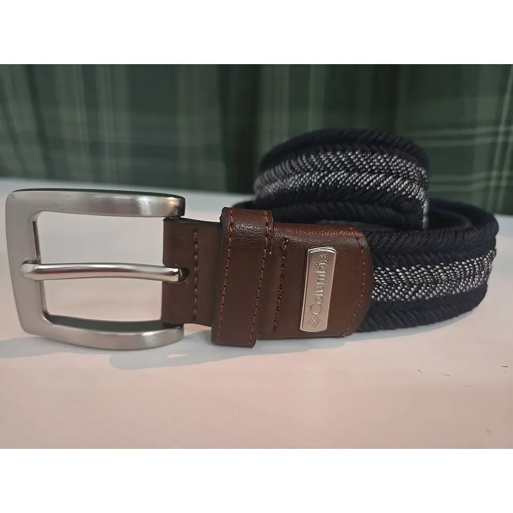 Cinturon Columbia small 30-32‎ Woven Active Stretch Expandible Navy Belt Leather